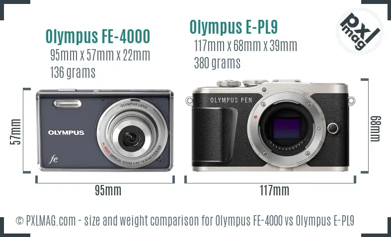 Olympus FE-4000 vs Olympus E-PL9 size comparison