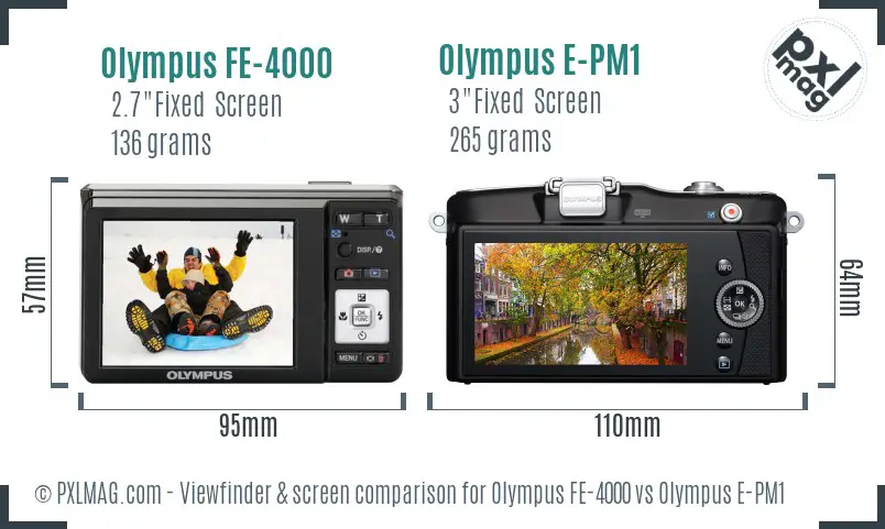 Olympus FE-4000 vs Olympus E-PM1 Screen and Viewfinder comparison