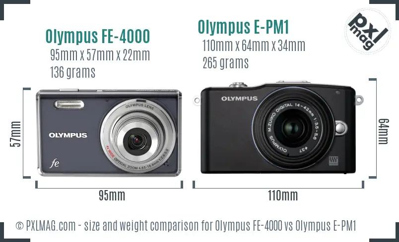 Olympus FE-4000 vs Olympus E-PM1 size comparison