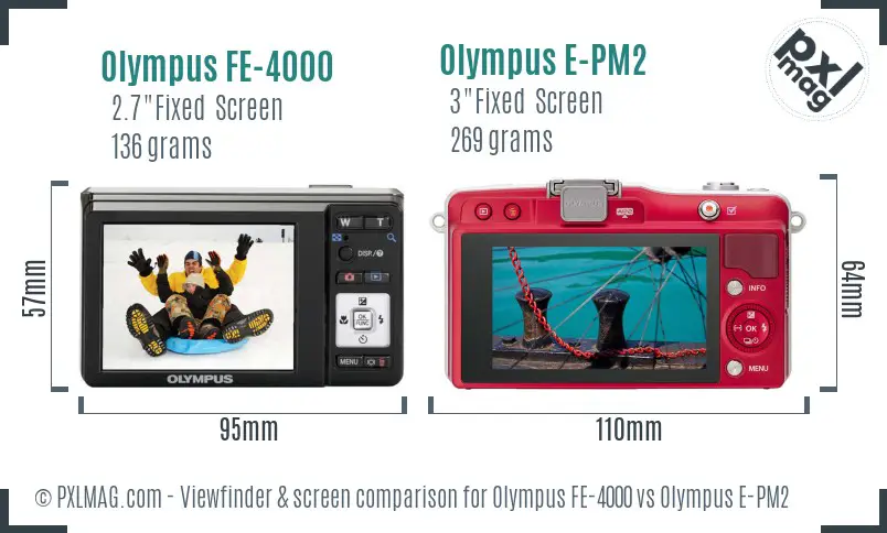 Olympus FE-4000 vs Olympus E-PM2 Screen and Viewfinder comparison