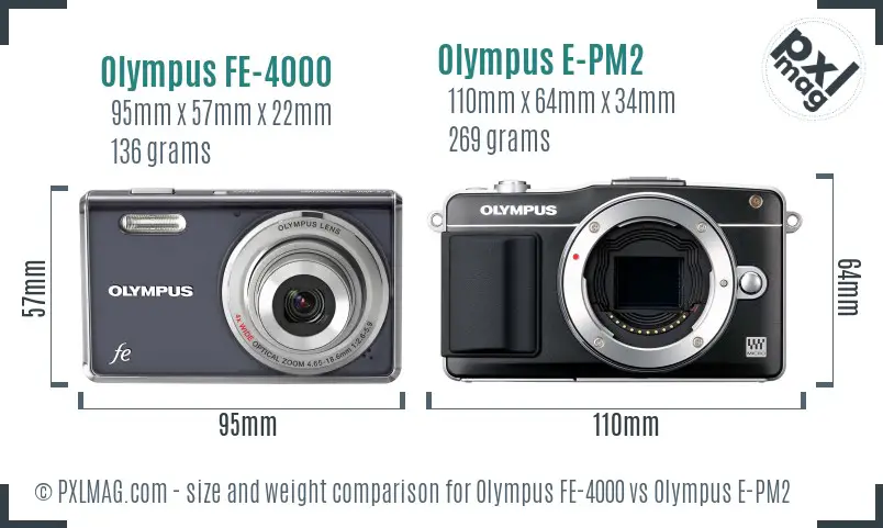 Olympus FE-4000 vs Olympus E-PM2 size comparison