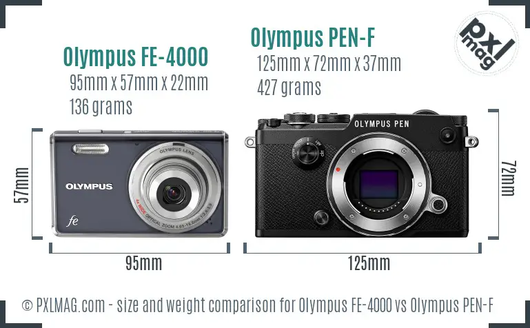 Olympus FE-4000 vs Olympus PEN-F size comparison