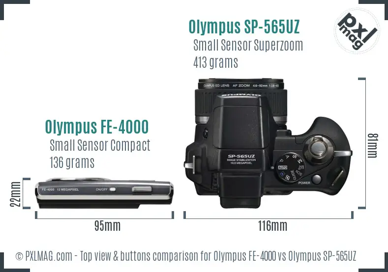 Olympus FE-4000 vs Olympus SP-565UZ top view buttons comparison