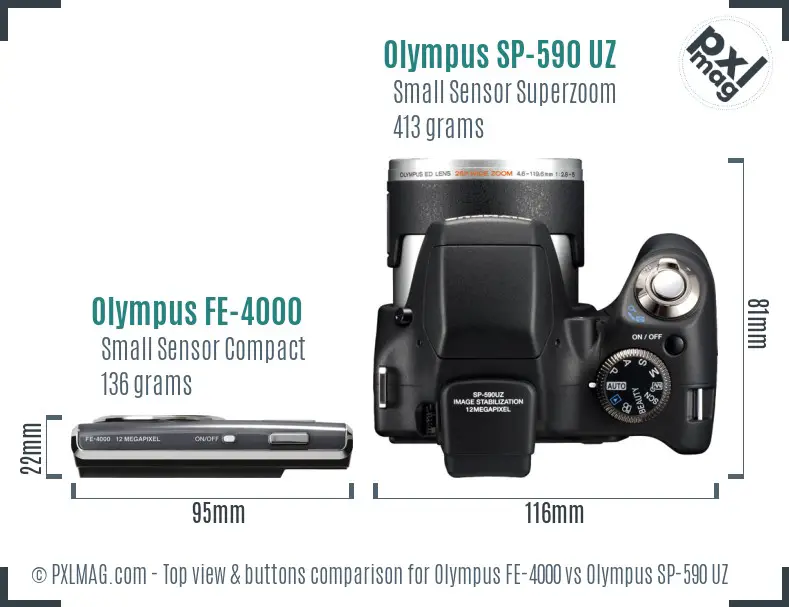Olympus FE-4000 vs Olympus SP-590 UZ top view buttons comparison