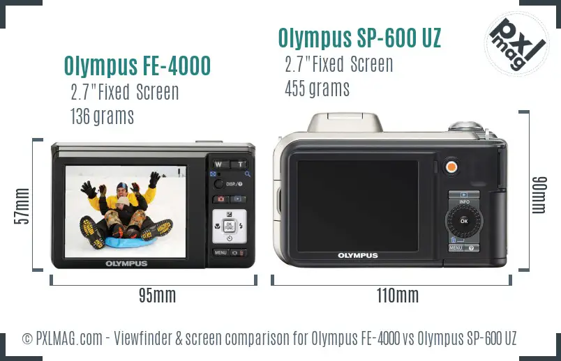 Olympus FE-4000 vs Olympus SP-600 UZ Screen and Viewfinder comparison