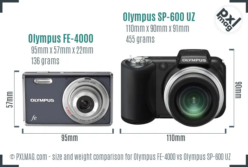 Olympus FE-4000 vs Olympus SP-600 UZ size comparison