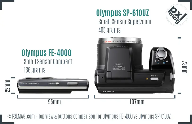 Olympus FE-4000 vs Olympus SP-610UZ top view buttons comparison