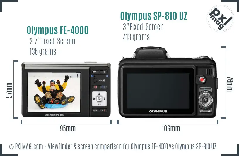 Olympus FE-4000 vs Olympus SP-810 UZ Screen and Viewfinder comparison