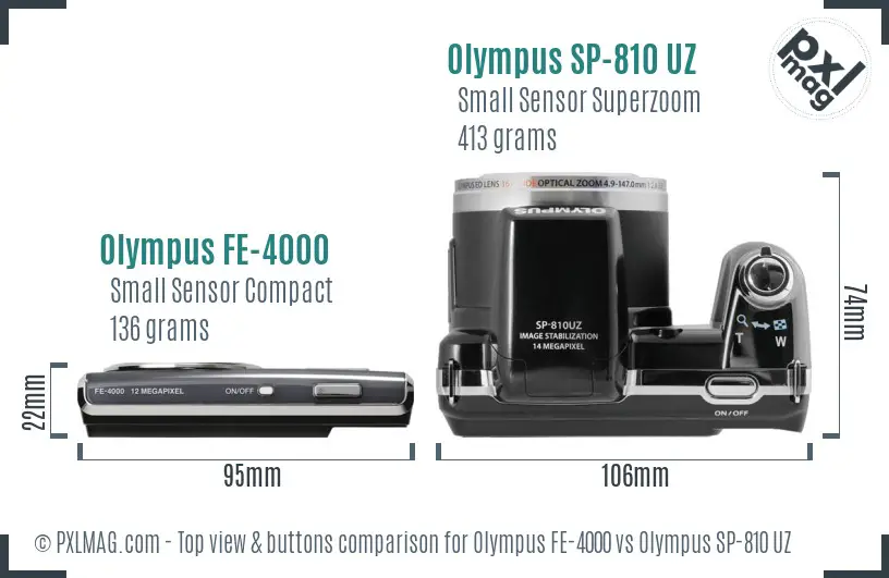 Olympus FE-4000 vs Olympus SP-810 UZ top view buttons comparison