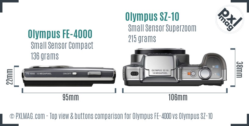 Olympus FE-4000 vs Olympus SZ-10 top view buttons comparison