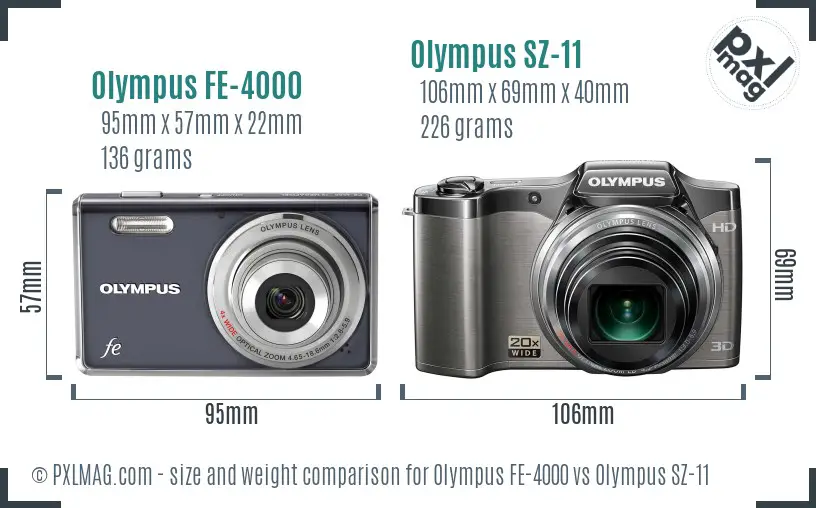Olympus FE-4000 vs Olympus SZ-11 size comparison