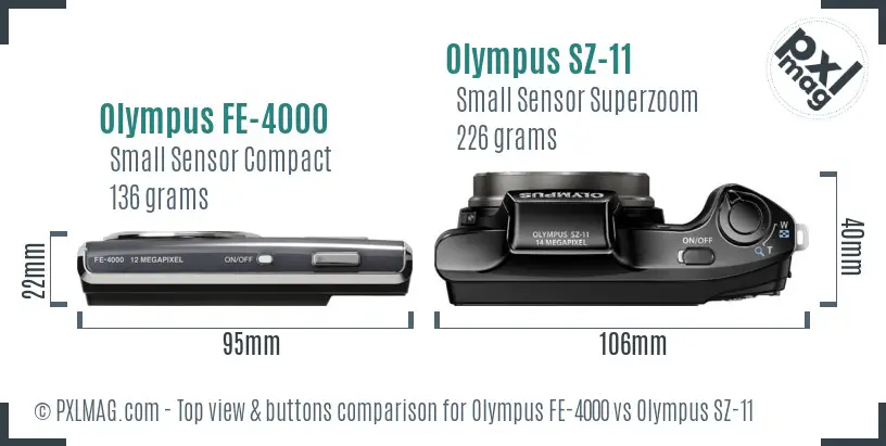 Olympus FE-4000 vs Olympus SZ-11 top view buttons comparison