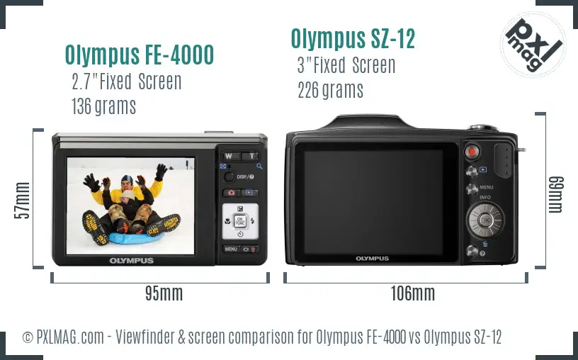 Olympus FE-4000 vs Olympus SZ-12 Screen and Viewfinder comparison