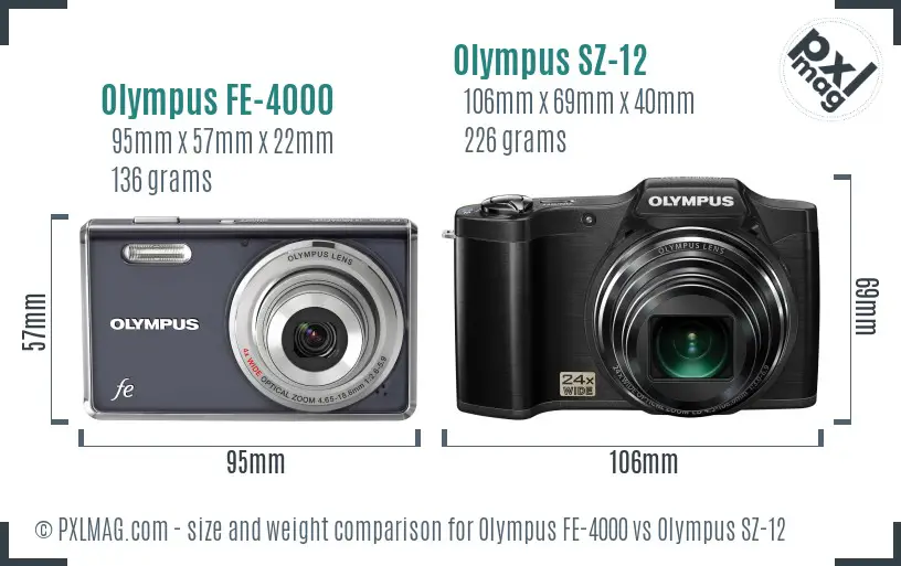 Olympus FE-4000 vs Olympus SZ-12 size comparison