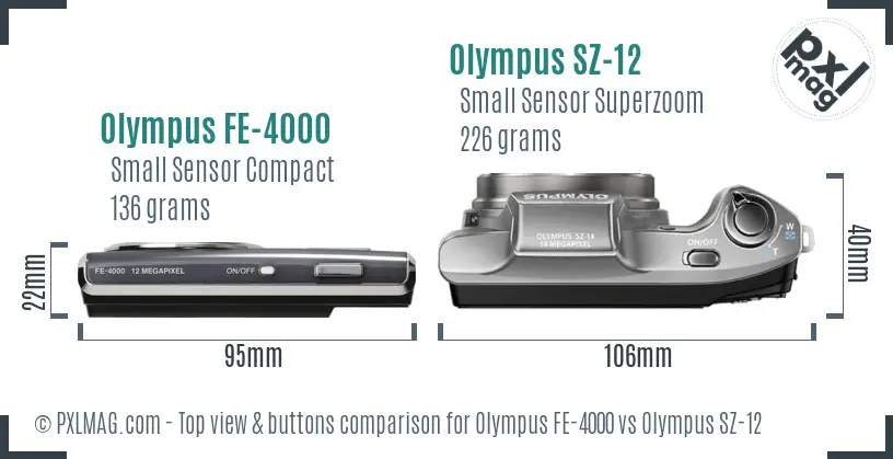 Olympus FE-4000 vs Olympus SZ-12 top view buttons comparison
