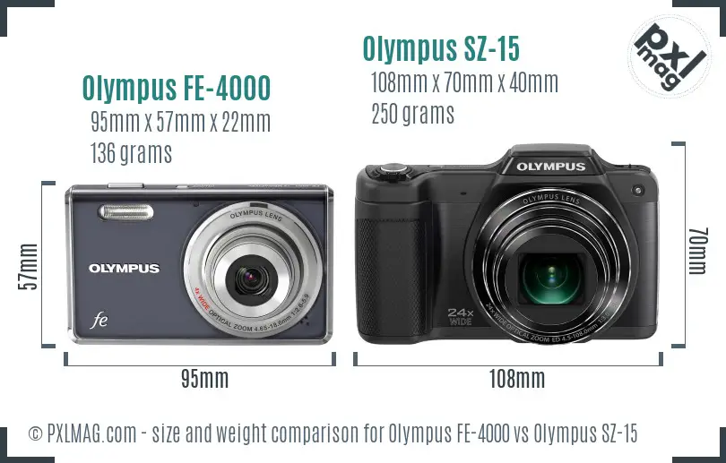 Olympus FE-4000 vs Olympus SZ-15 size comparison