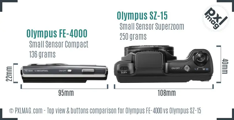 Olympus FE-4000 vs Olympus SZ-15 top view buttons comparison