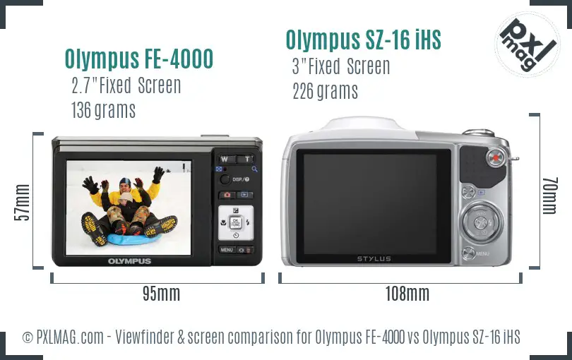 Olympus FE-4000 vs Olympus SZ-16 iHS Screen and Viewfinder comparison