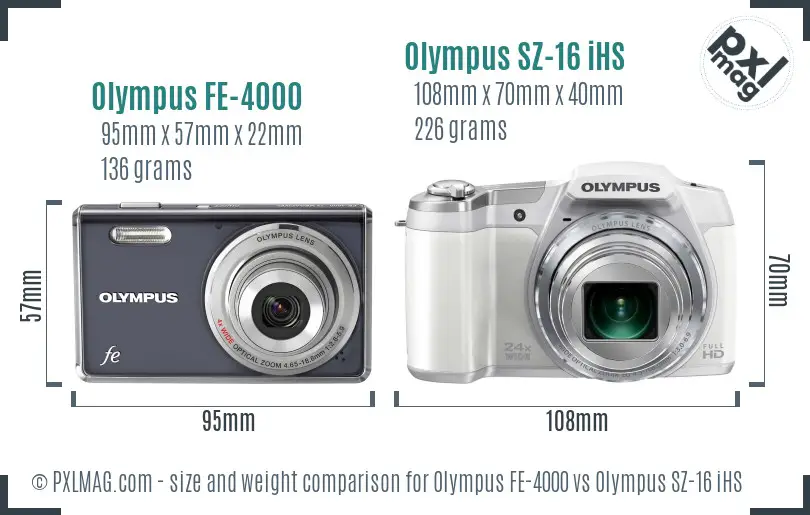 Olympus FE-4000 vs Olympus SZ-16 iHS size comparison