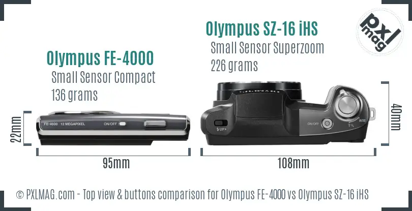 Olympus FE-4000 vs Olympus SZ-16 iHS top view buttons comparison