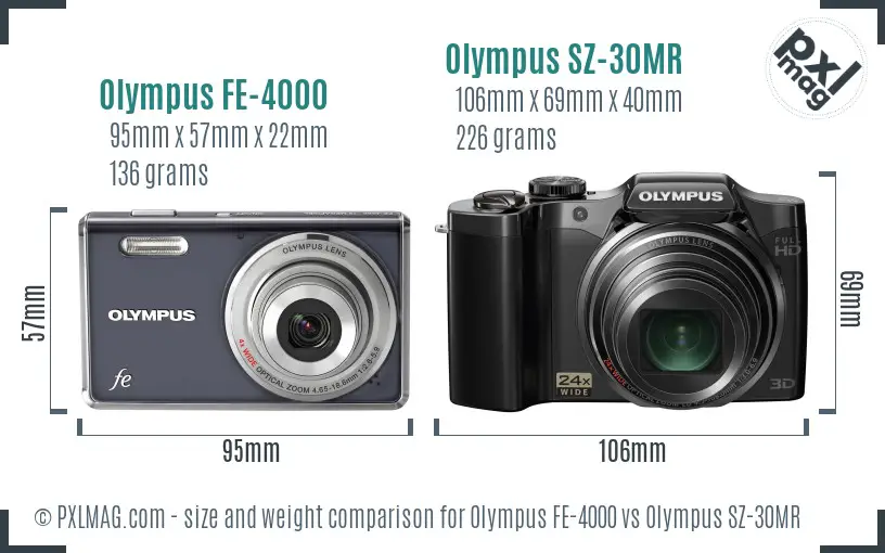 Olympus FE-4000 vs Olympus SZ-30MR size comparison