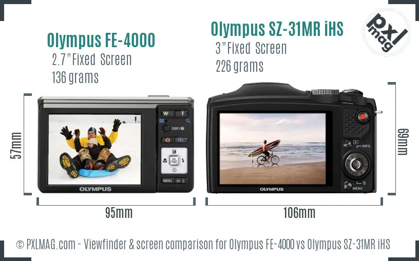 Olympus FE-4000 vs Olympus SZ-31MR iHS Screen and Viewfinder comparison