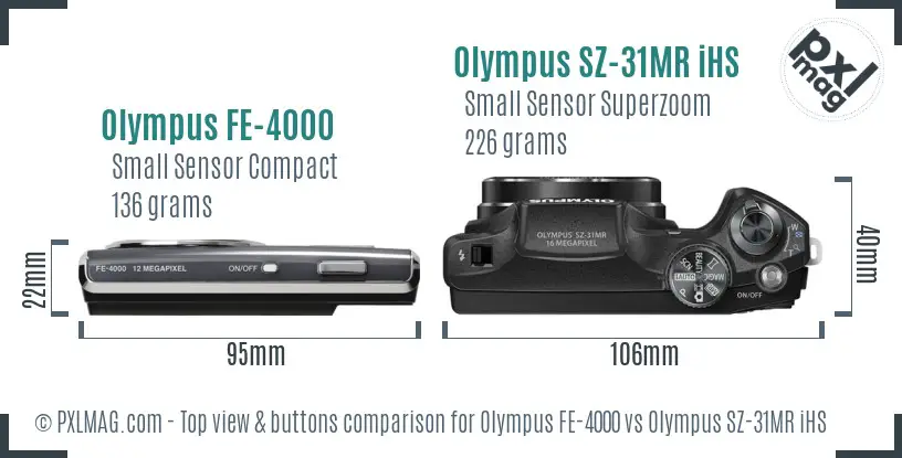 Olympus FE-4000 vs Olympus SZ-31MR iHS top view buttons comparison