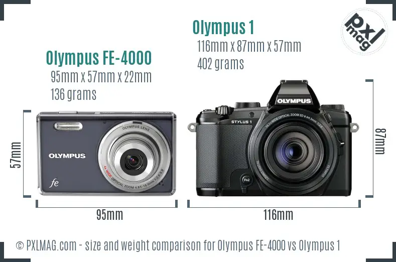 Olympus FE-4000 vs Olympus 1 size comparison
