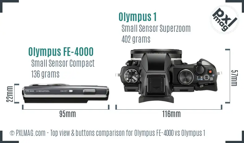 Olympus FE-4000 vs Olympus 1 top view buttons comparison