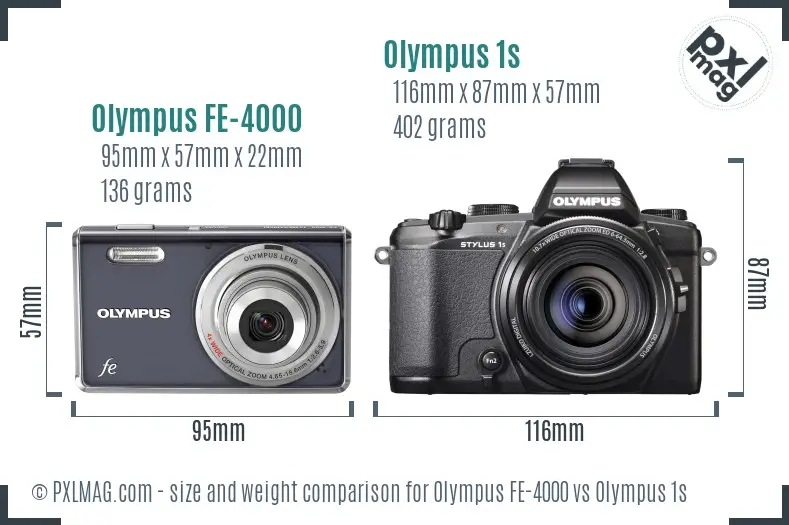 Olympus FE-4000 vs Olympus 1s size comparison