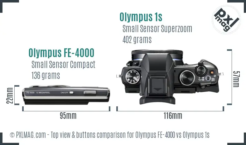 Olympus FE-4000 vs Olympus 1s top view buttons comparison
