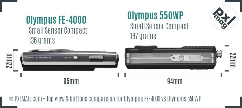 Olympus FE-4000 vs Olympus 550WP top view buttons comparison