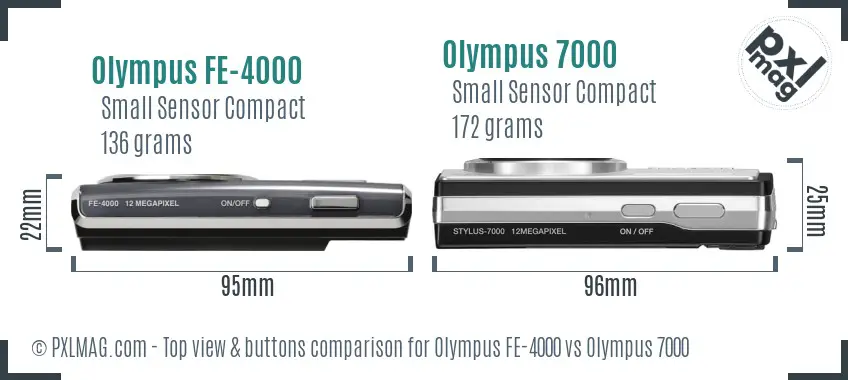 Olympus FE-4000 vs Olympus 7000 top view buttons comparison