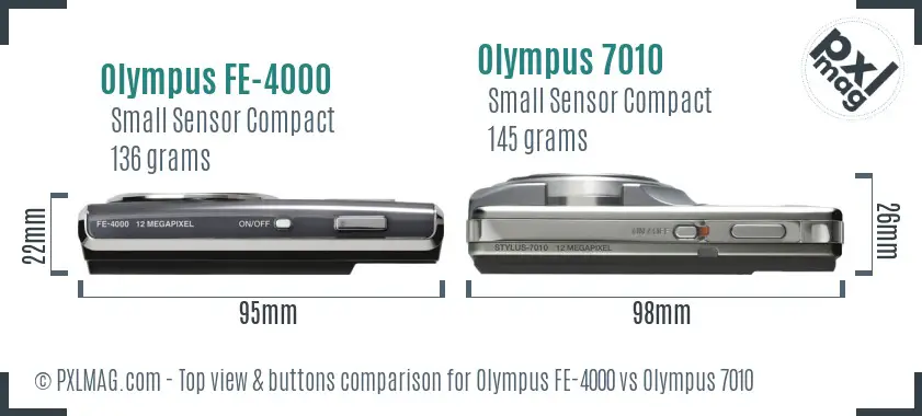 Olympus FE-4000 vs Olympus 7010 top view buttons comparison