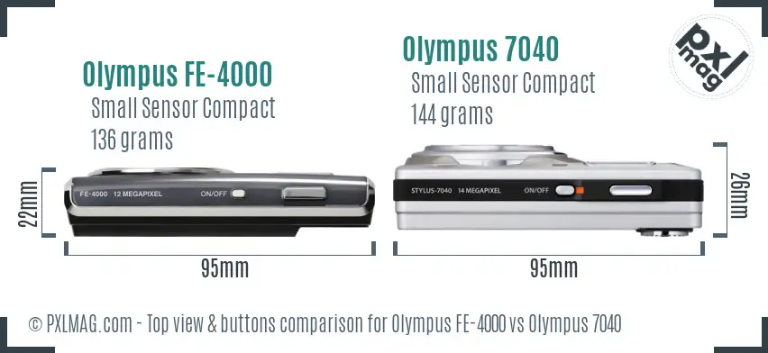 Olympus FE-4000 vs Olympus 7040 top view buttons comparison