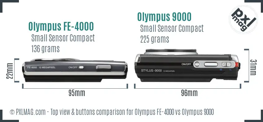 Olympus FE-4000 vs Olympus 9000 top view buttons comparison