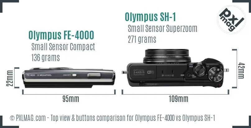Olympus FE-4000 vs Olympus SH-1 top view buttons comparison