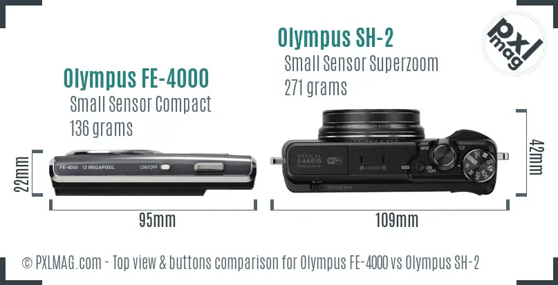 Olympus FE-4000 vs Olympus SH-2 top view buttons comparison