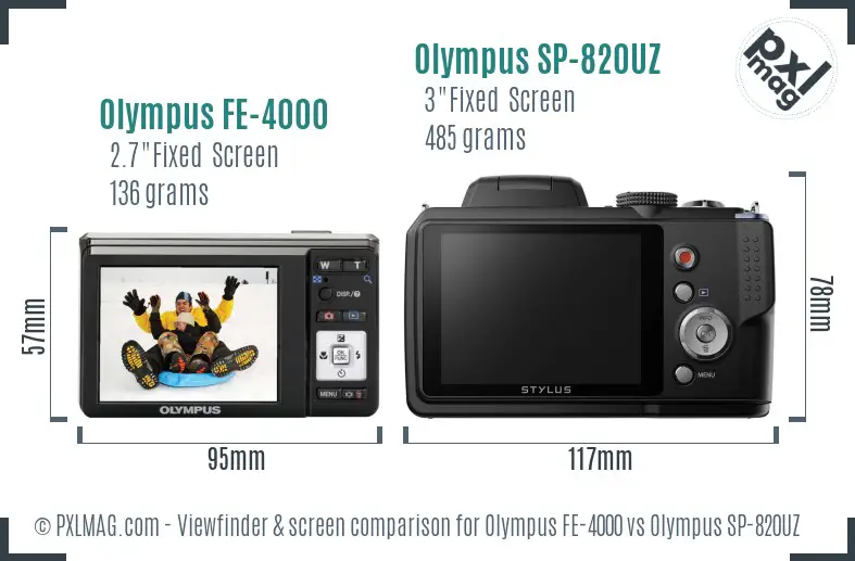 Olympus FE-4000 vs Olympus SP-820UZ Screen and Viewfinder comparison