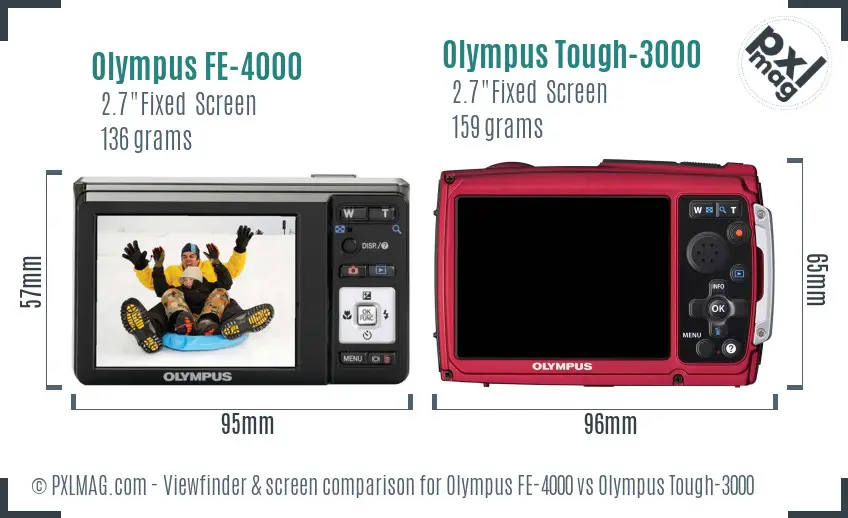 Olympus FE-4000 vs Olympus Tough-3000 Screen and Viewfinder comparison