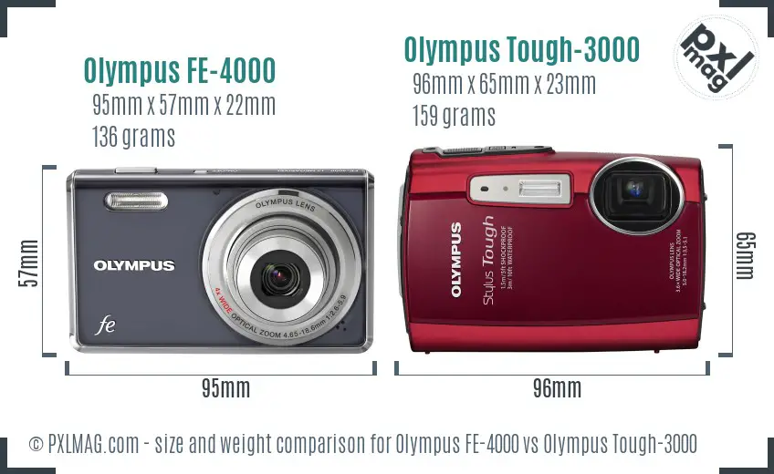 Olympus FE-4000 vs Olympus Tough-3000 size comparison