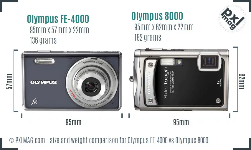 Olympus FE-4000 vs Olympus 8000 size comparison