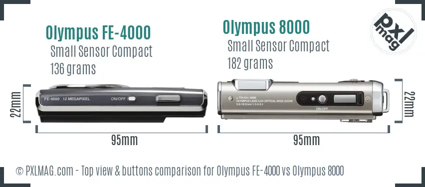Olympus FE-4000 vs Olympus 8000 top view buttons comparison