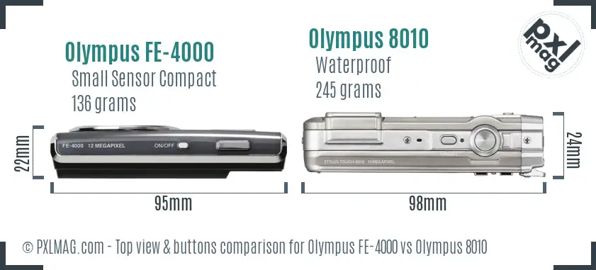 Olympus FE-4000 vs Olympus 8010 top view buttons comparison