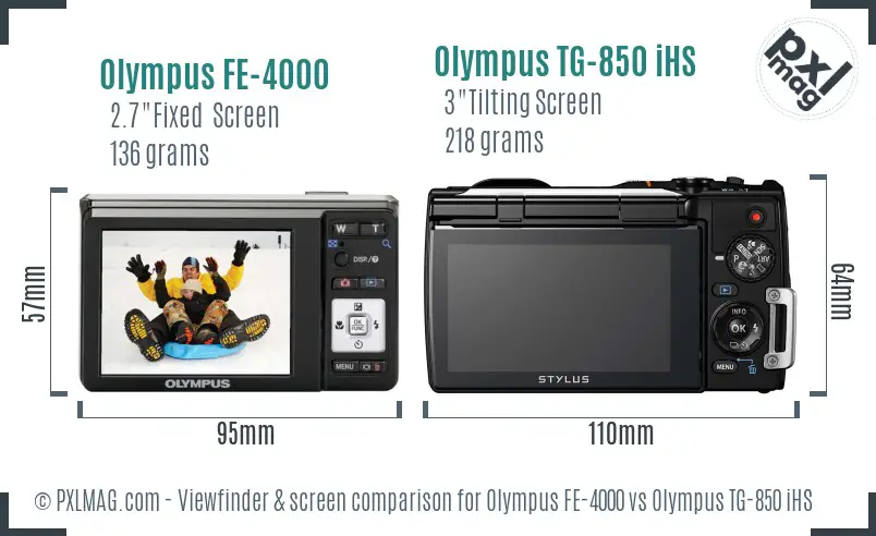 Olympus FE-4000 vs Olympus TG-850 iHS Screen and Viewfinder comparison