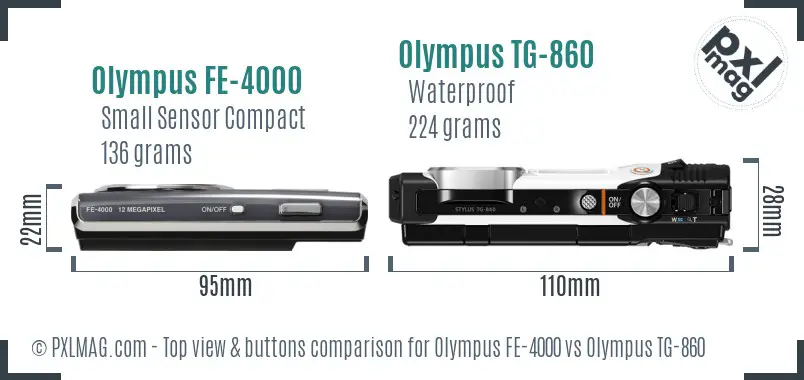 Olympus FE-4000 vs Olympus TG-860 top view buttons comparison