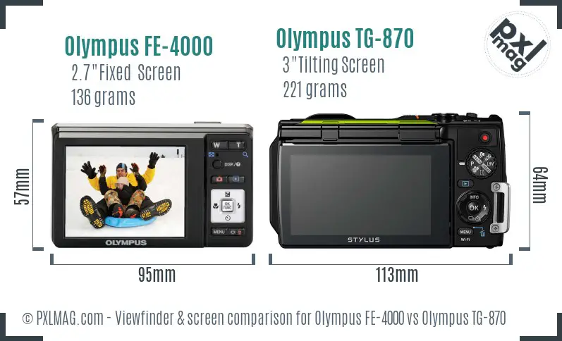 Olympus FE-4000 vs Olympus TG-870 Screen and Viewfinder comparison