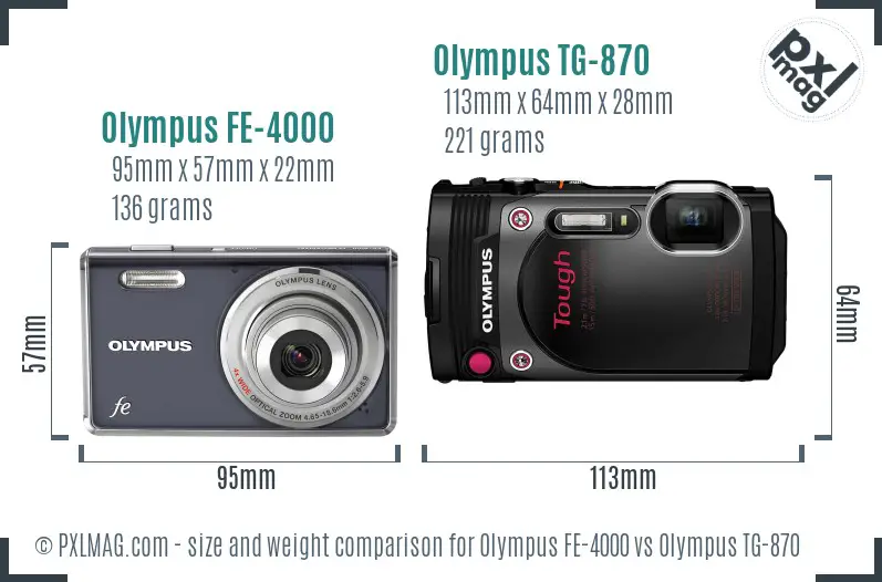 Olympus FE-4000 vs Olympus TG-870 size comparison