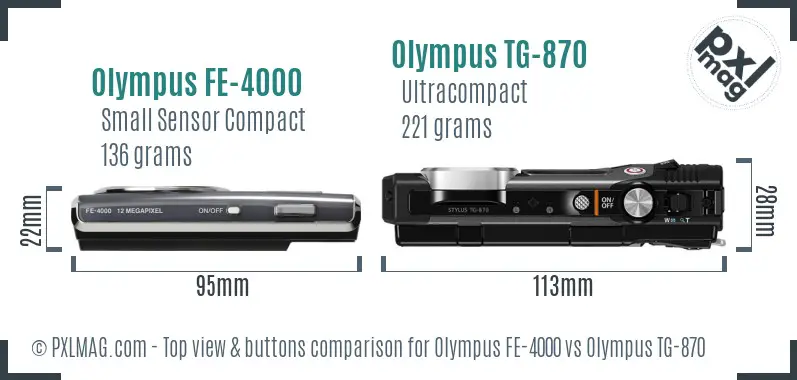 Olympus FE-4000 vs Olympus TG-870 top view buttons comparison