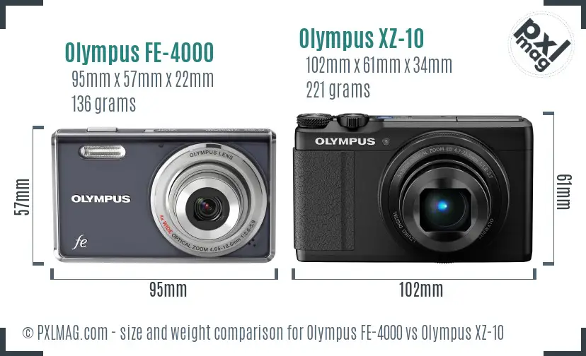 Olympus FE-4000 vs Olympus XZ-10 size comparison